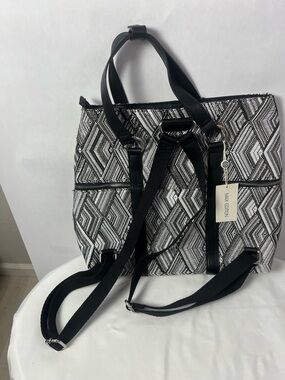 Max Edition Black & White and Silver Geometric Convertible Tote-Backpack